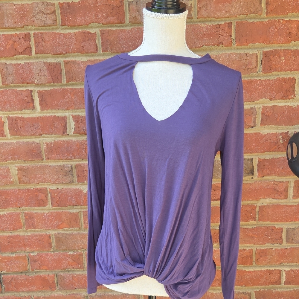 Socialite Purple Long Sleeve Blouse with Tie Front